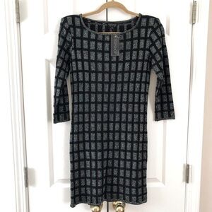 TopShop Metallic Knit 3/4 Sleeve Sweater Mini Dress Black Size 8 NWT